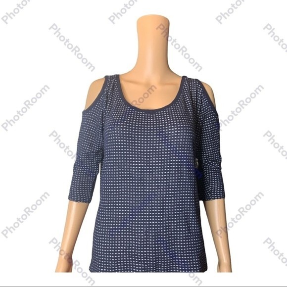 Velvet by graham & Spencer XS navy/white knit cold shoulder 3/4 sleeve top - Picture 1 of 6